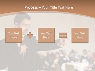A Man In A Suit Is Giving A Presentation PowerPoint Template