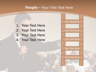 A Man In A Suit Is Giving A Presentation PowerPoint Template