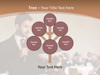 A Man In A Suit Is Giving A Presentation PowerPoint Template