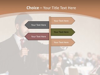 A Man In A Suit Is Giving A Presentation PowerPoint Template