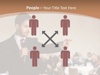 A Man In A Suit Is Giving A Presentation PowerPoint Template