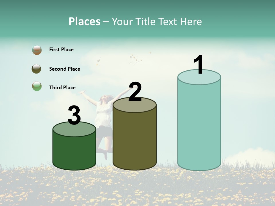 A Woman Jumping In The Air With A Kite PowerPoint Template