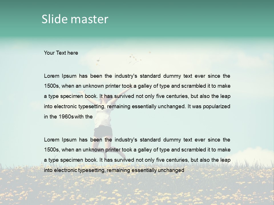 A Woman Jumping In The Air With A Kite PowerPoint Template