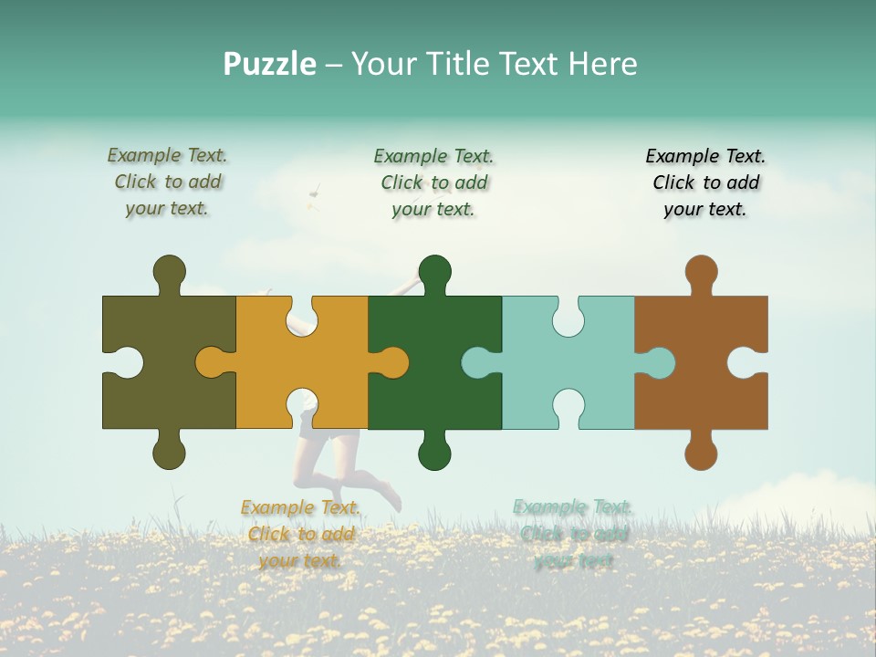 A Woman Jumping In The Air With A Kite PowerPoint Template