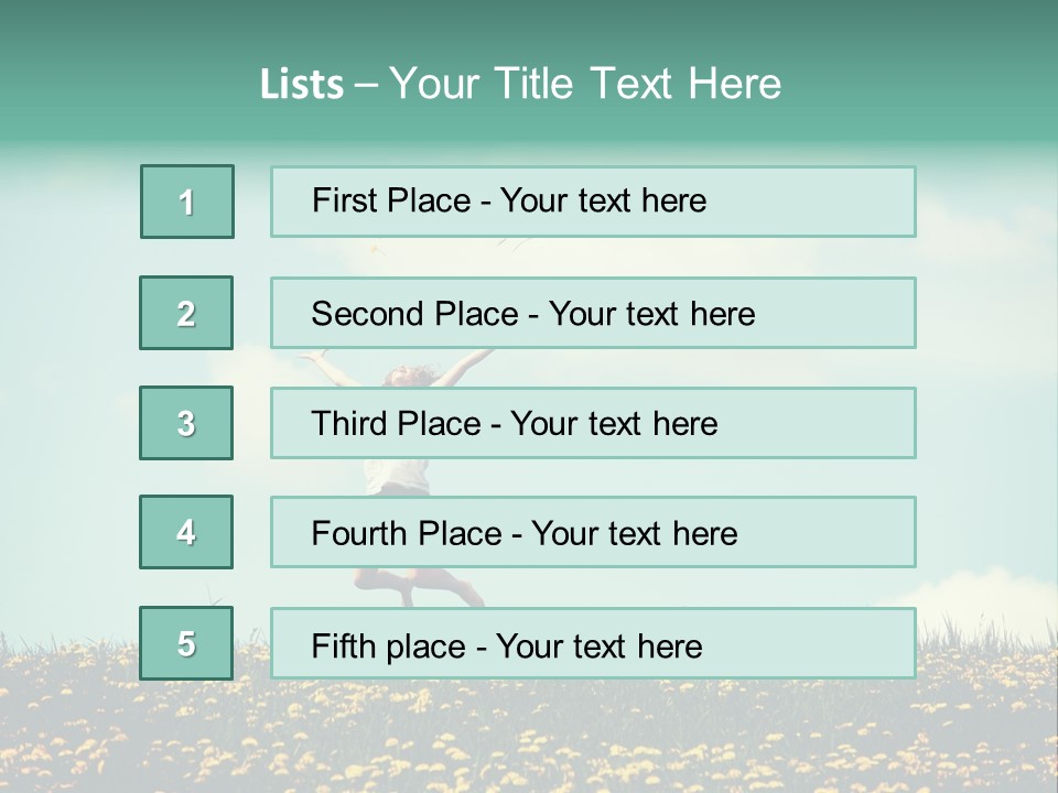 A Woman Jumping In The Air With A Kite PowerPoint Template