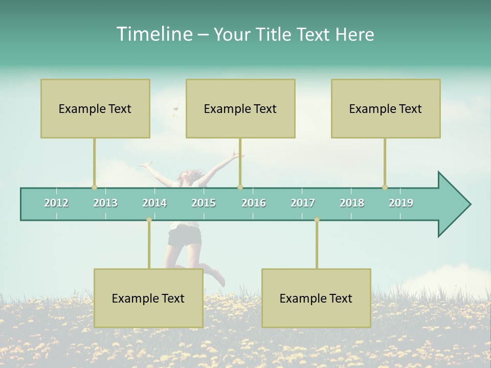 A Woman Jumping In The Air With A Kite PowerPoint Template