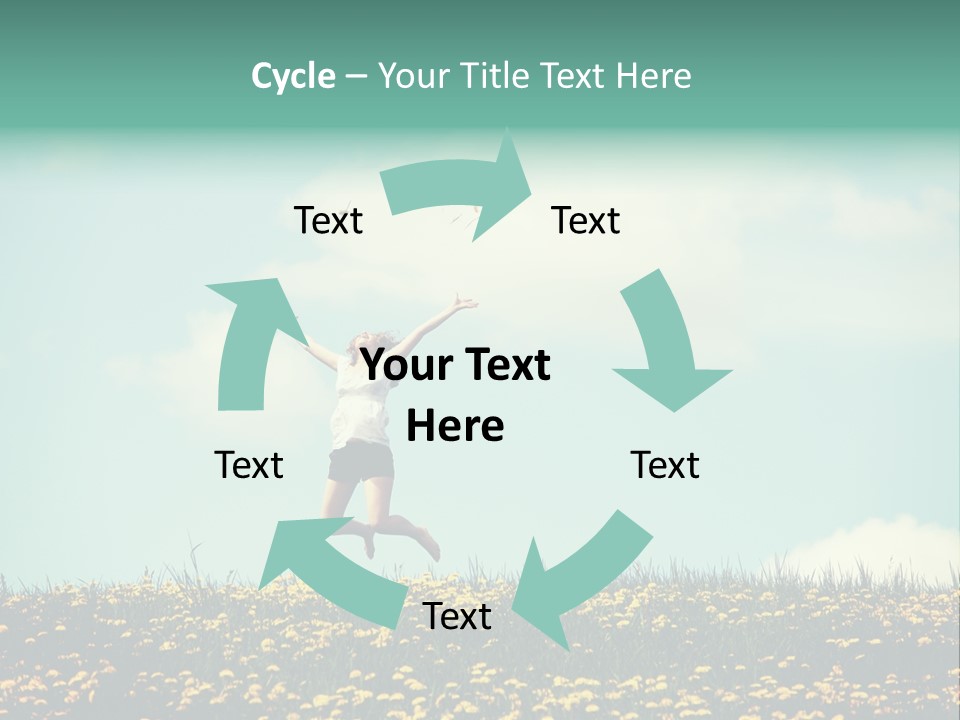 A Woman Jumping In The Air With A Kite PowerPoint Template