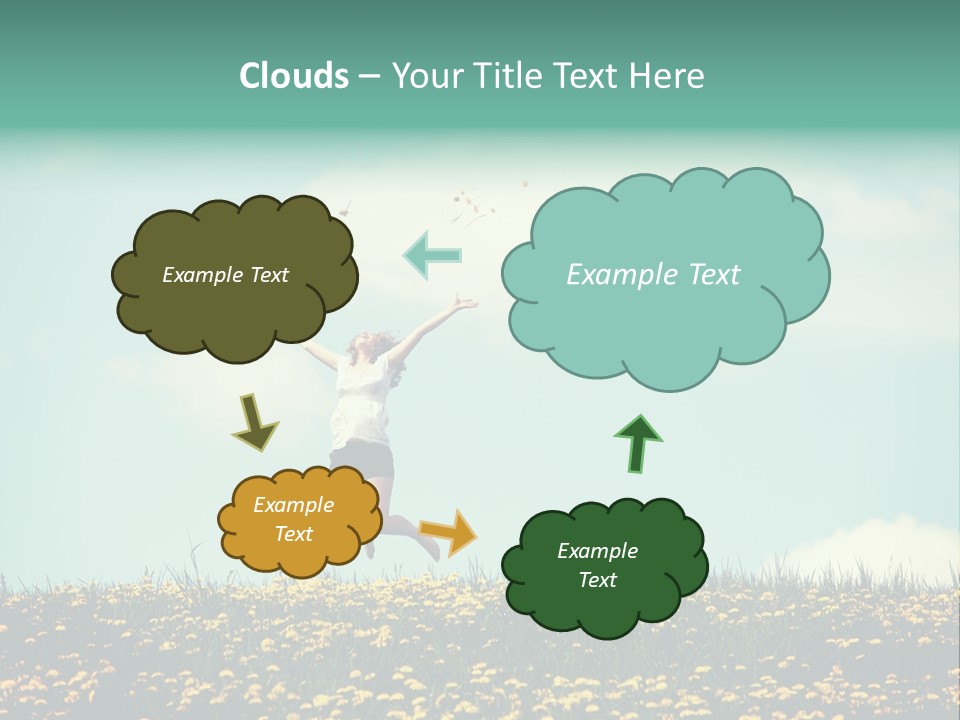 A Woman Jumping In The Air With A Kite PowerPoint Template