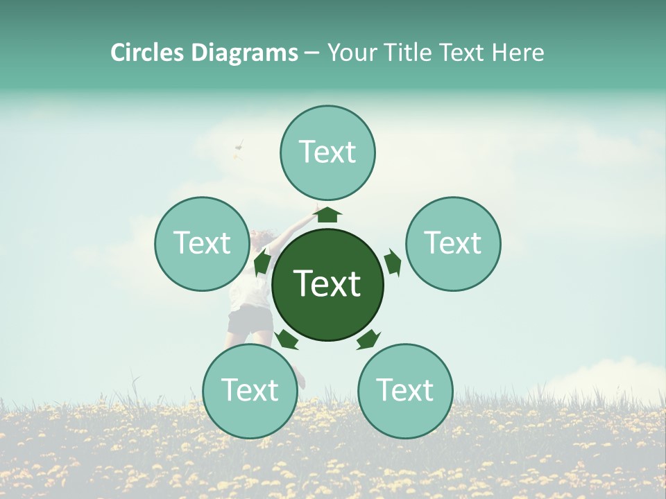 A Woman Jumping In The Air With A Kite PowerPoint Template