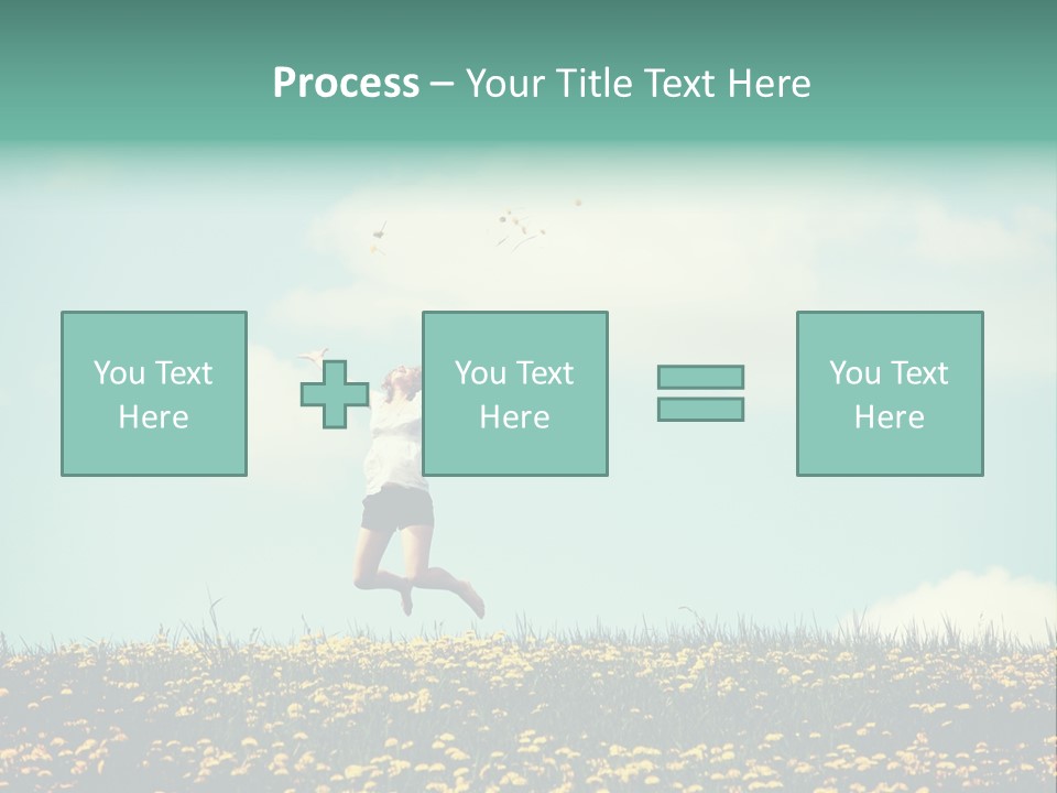 A Woman Jumping In The Air With A Kite PowerPoint Template