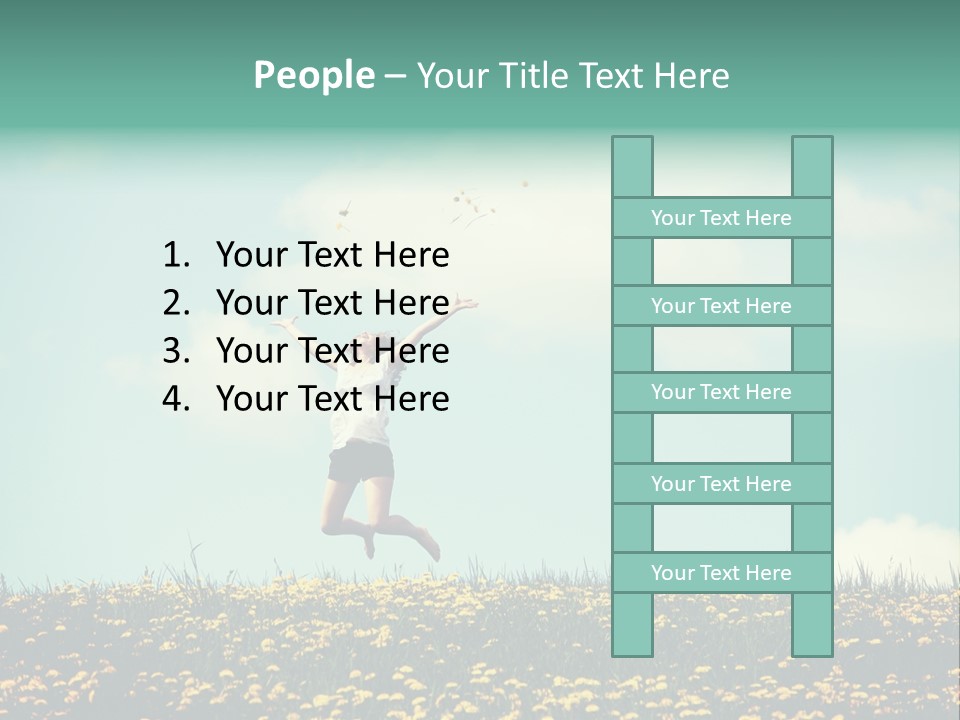 A Woman Jumping In The Air With A Kite PowerPoint Template