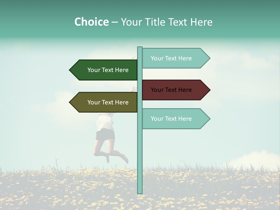 A Woman Jumping In The Air With A Kite PowerPoint Template