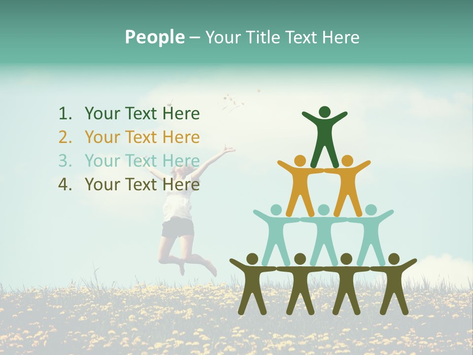 A Woman Jumping In The Air With A Kite PowerPoint Template