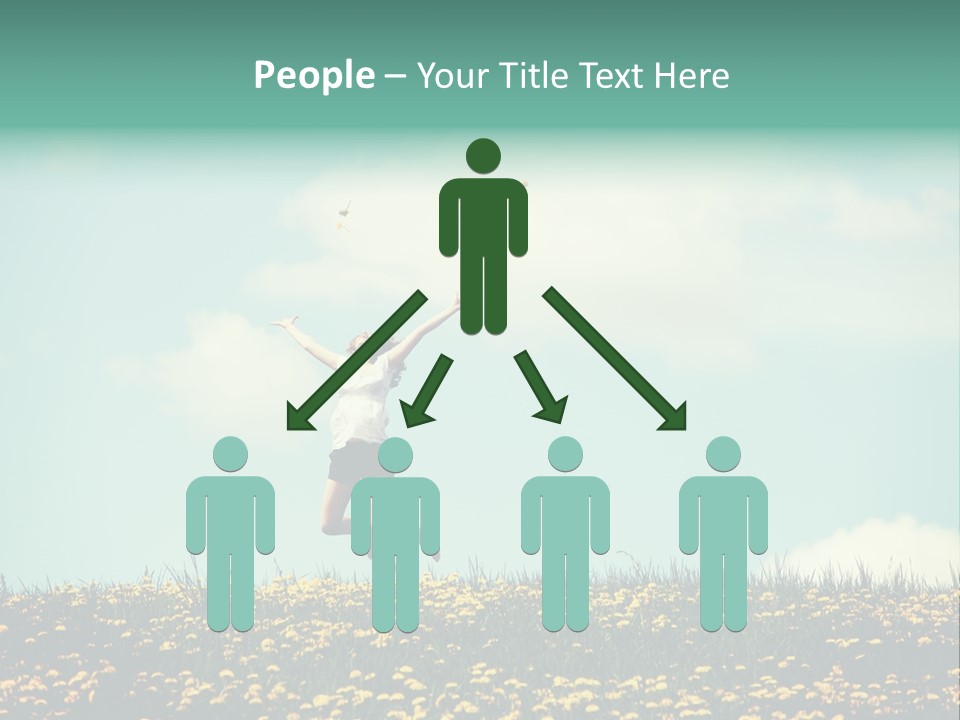 A Woman Jumping In The Air With A Kite PowerPoint Template