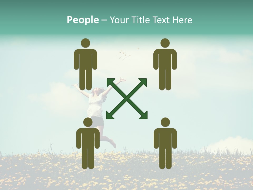 A Woman Jumping In The Air With A Kite PowerPoint Template