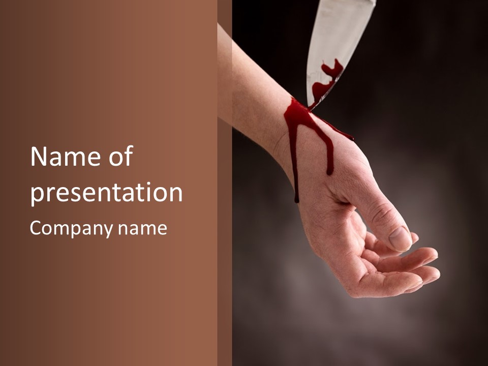 A Bloody Hand Holding A Knife With Blood On It PowerPoint Template