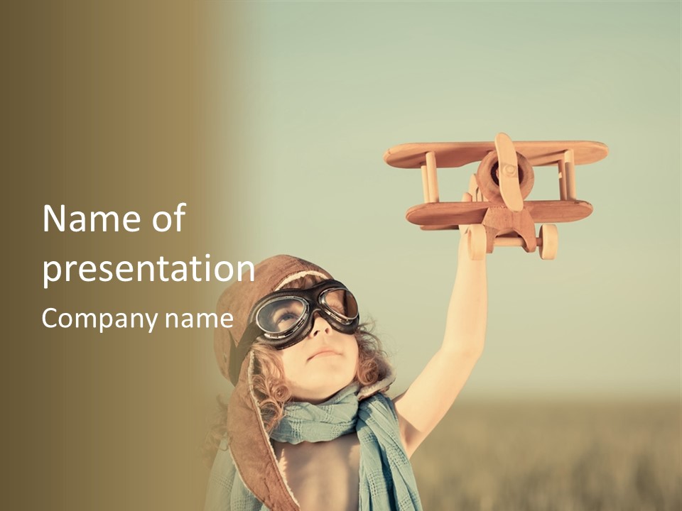 A Little Girl Holding A Toy Airplane In Her Hand PowerPoint Template