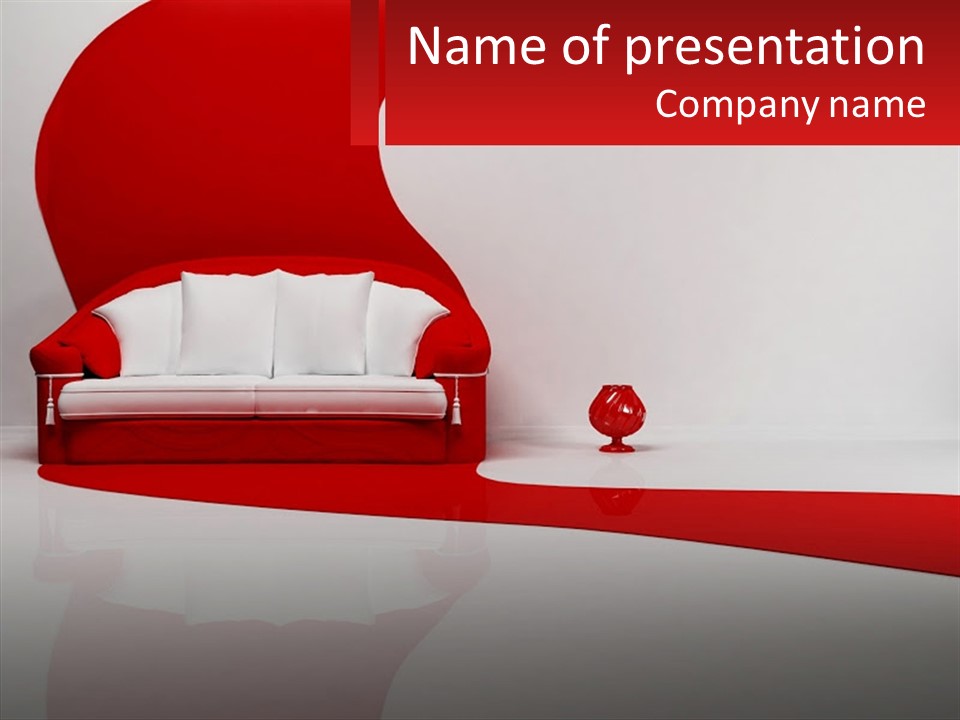 A Red And White Couch Sitting In Front Of A White Wall PowerPoint Template