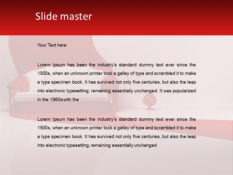 A Red And White Couch Sitting In Front Of A White Wall PowerPoint Template