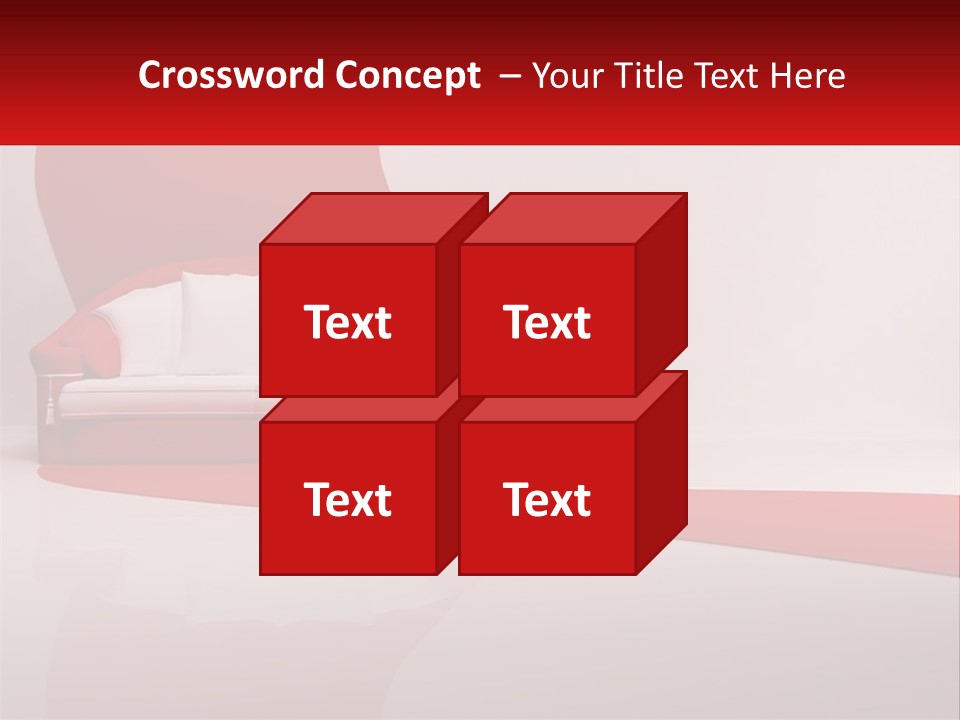 A Red And White Couch Sitting In Front Of A White Wall PowerPoint Template