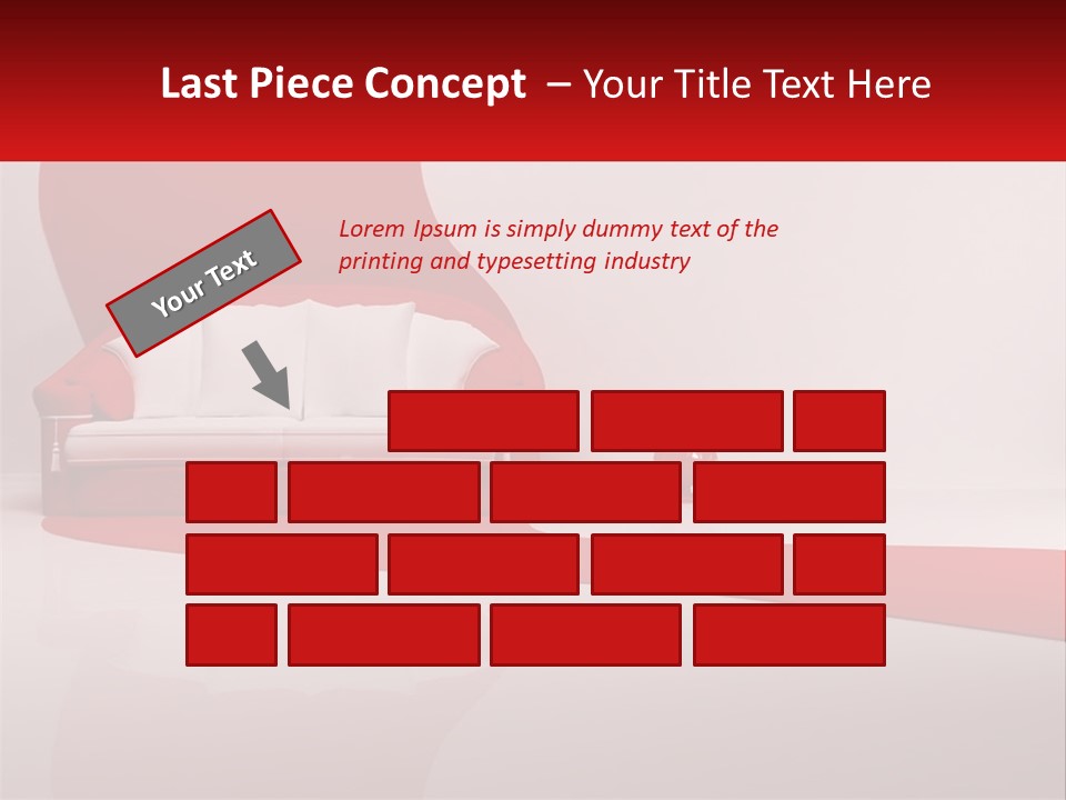 A Red And White Couch Sitting In Front Of A White Wall PowerPoint Template