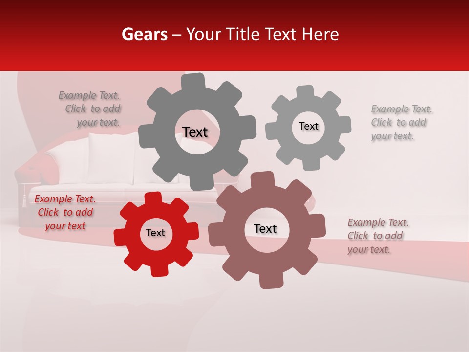 A Red And White Couch Sitting In Front Of A White Wall PowerPoint Template