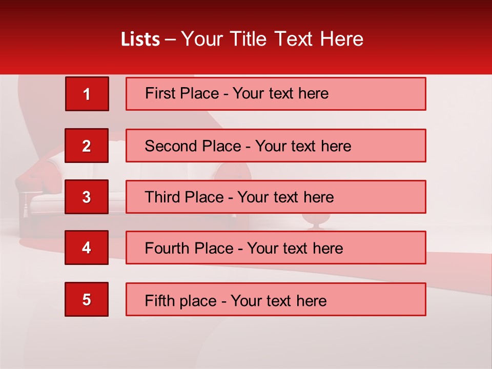 A Red And White Couch Sitting In Front Of A White Wall PowerPoint Template