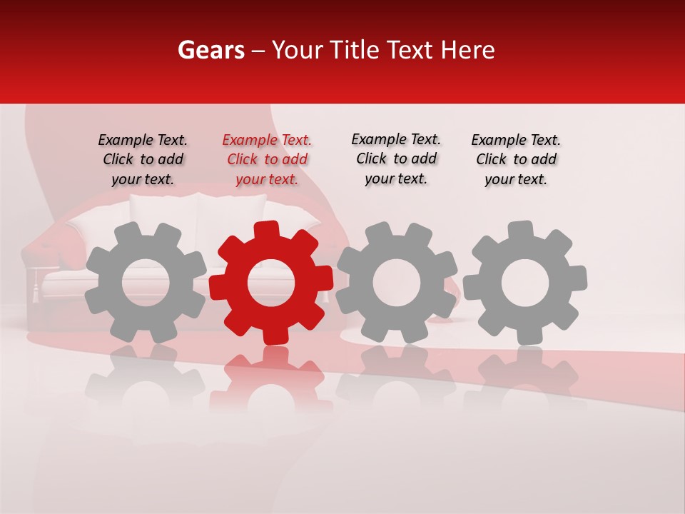 A Red And White Couch Sitting In Front Of A White Wall PowerPoint Template