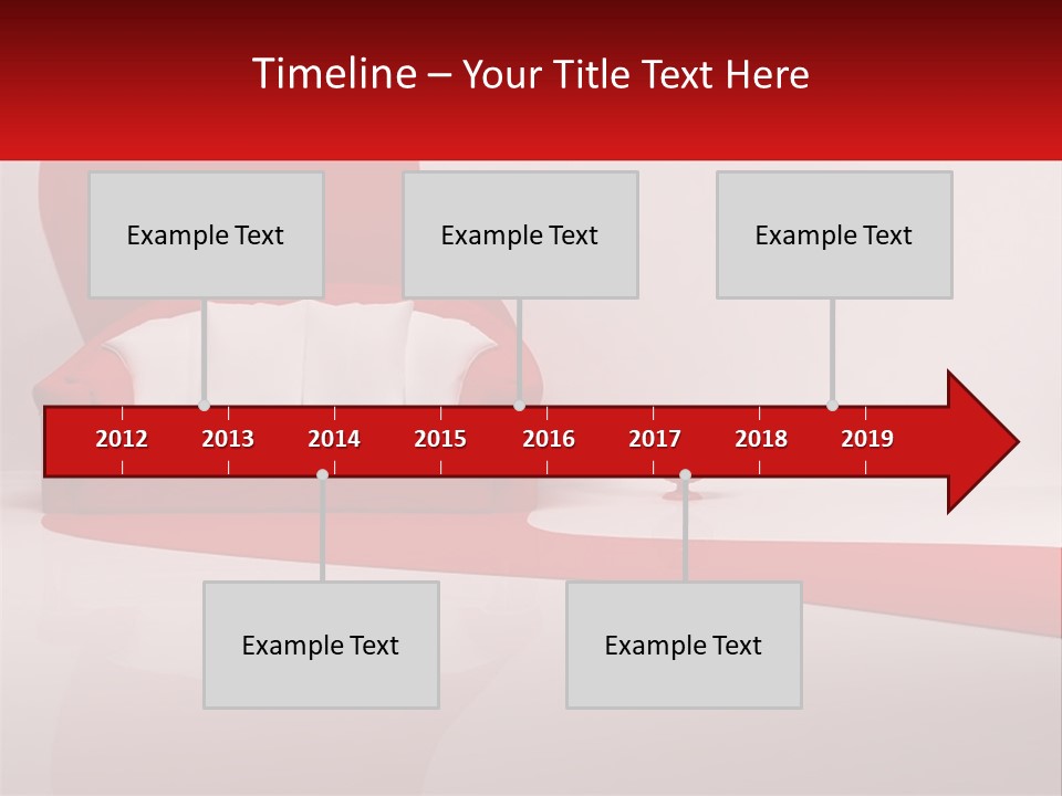 A Red And White Couch Sitting In Front Of A White Wall PowerPoint Template