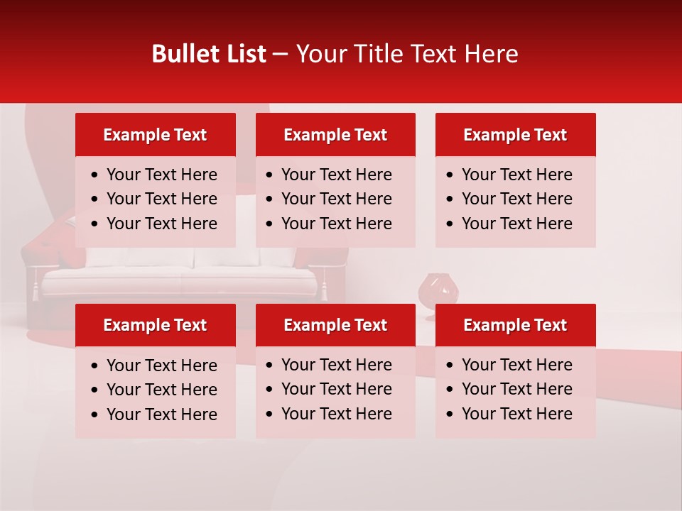 A Red And White Couch Sitting In Front Of A White Wall PowerPoint Template