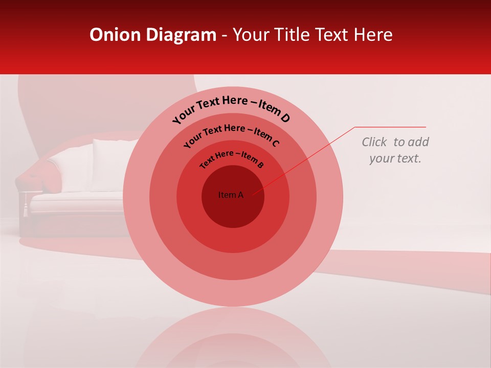 A Red And White Couch Sitting In Front Of A White Wall PowerPoint Template