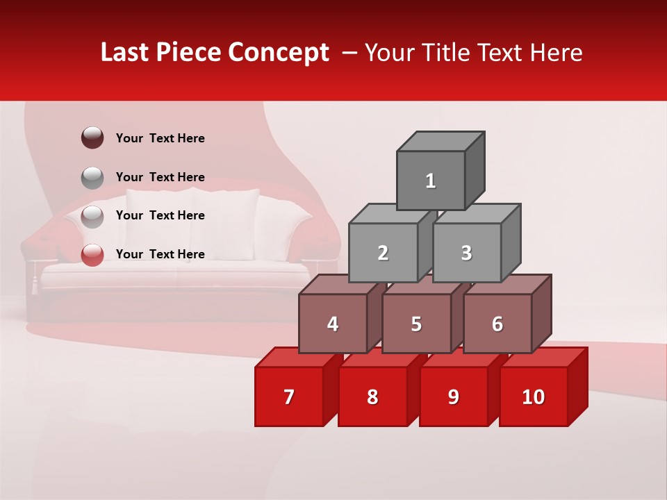 A Red And White Couch Sitting In Front Of A White Wall PowerPoint Template