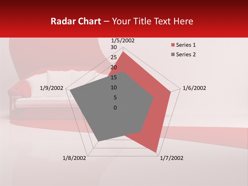 A Red And White Couch Sitting In Front Of A White Wall PowerPoint Template