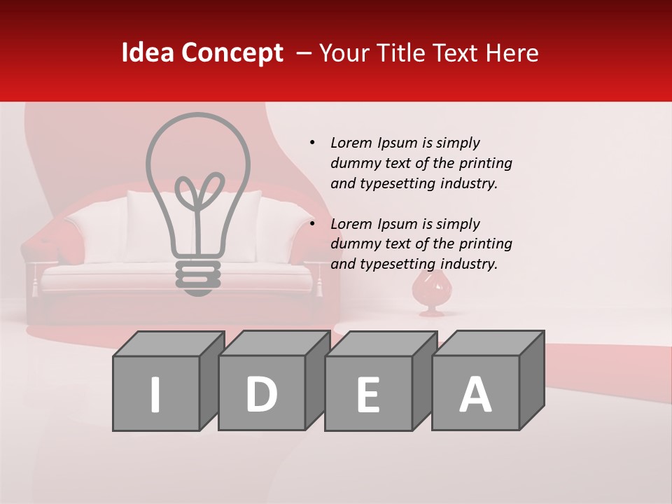A Red And White Couch Sitting In Front Of A White Wall PowerPoint Template