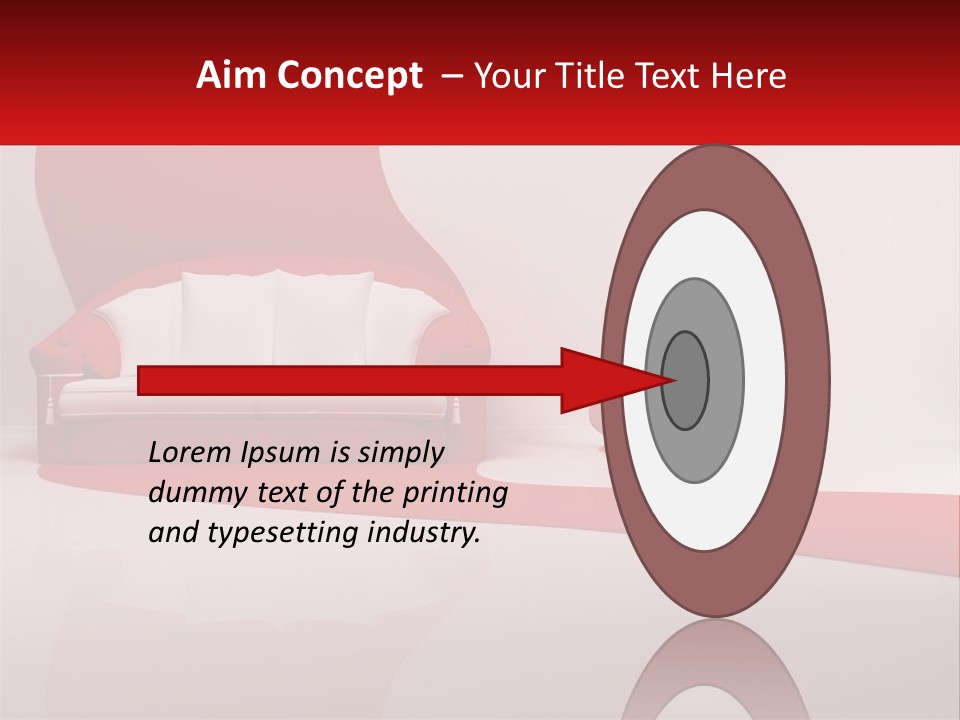 A Red And White Couch Sitting In Front Of A White Wall PowerPoint Template