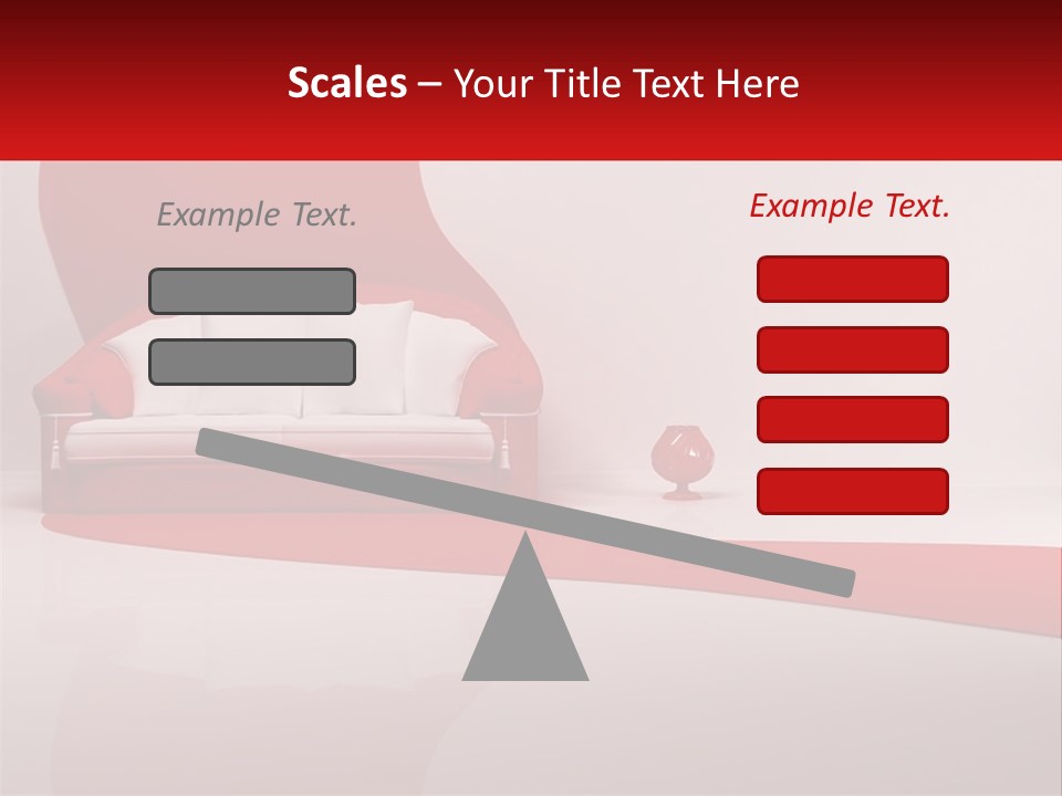 A Red And White Couch Sitting In Front Of A White Wall PowerPoint Template