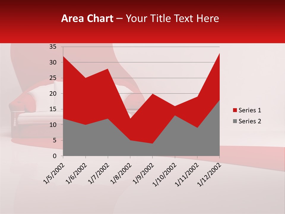 A Red And White Couch Sitting In Front Of A White Wall PowerPoint Template
