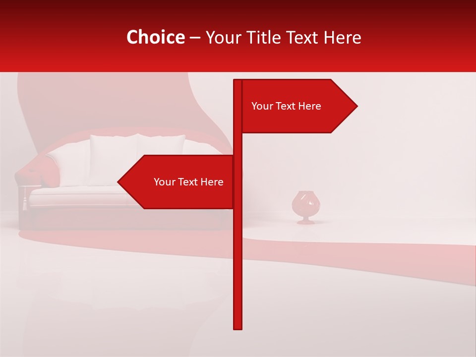 A Red And White Couch Sitting In Front Of A White Wall PowerPoint Template