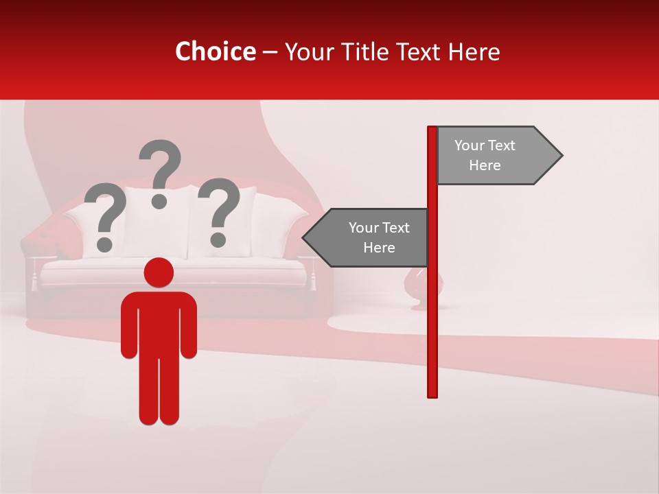 A Red And White Couch Sitting In Front Of A White Wall PowerPoint Template