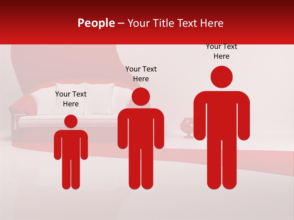 A Red And White Couch Sitting In Front Of A White Wall PowerPoint Template