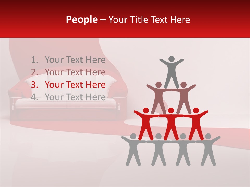 A Red And White Couch Sitting In Front Of A White Wall PowerPoint Template