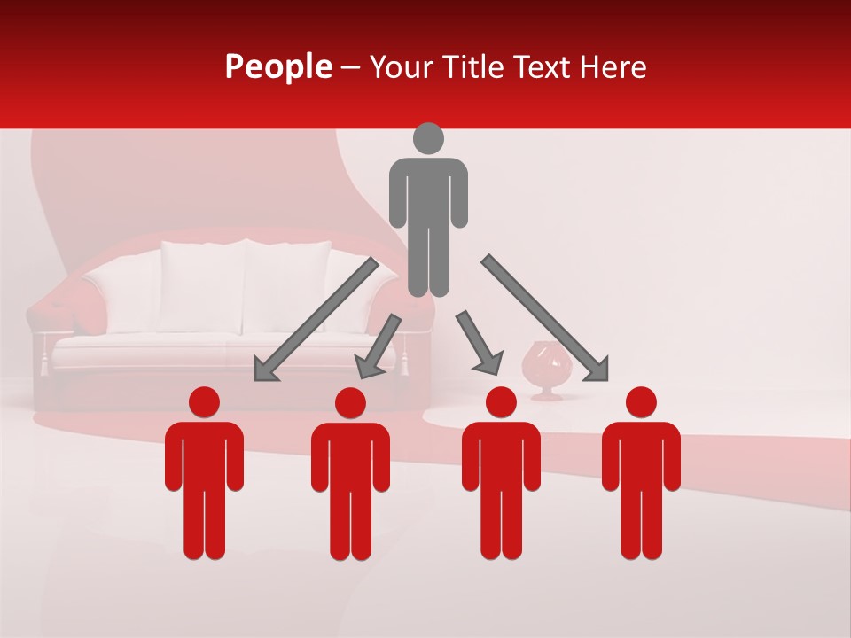 A Red And White Couch Sitting In Front Of A White Wall PowerPoint Template