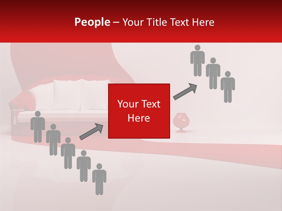 A Red And White Couch Sitting In Front Of A White Wall PowerPoint Template