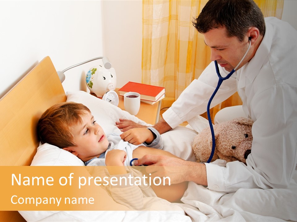 A Young Boy Laying In A Bed With A Doctor Next To Him PowerPoint Template
