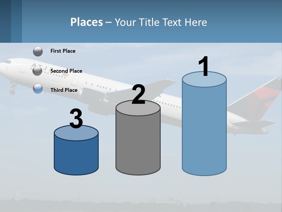 A Large Commercial Airplane Flying In The Sky PowerPoint Template