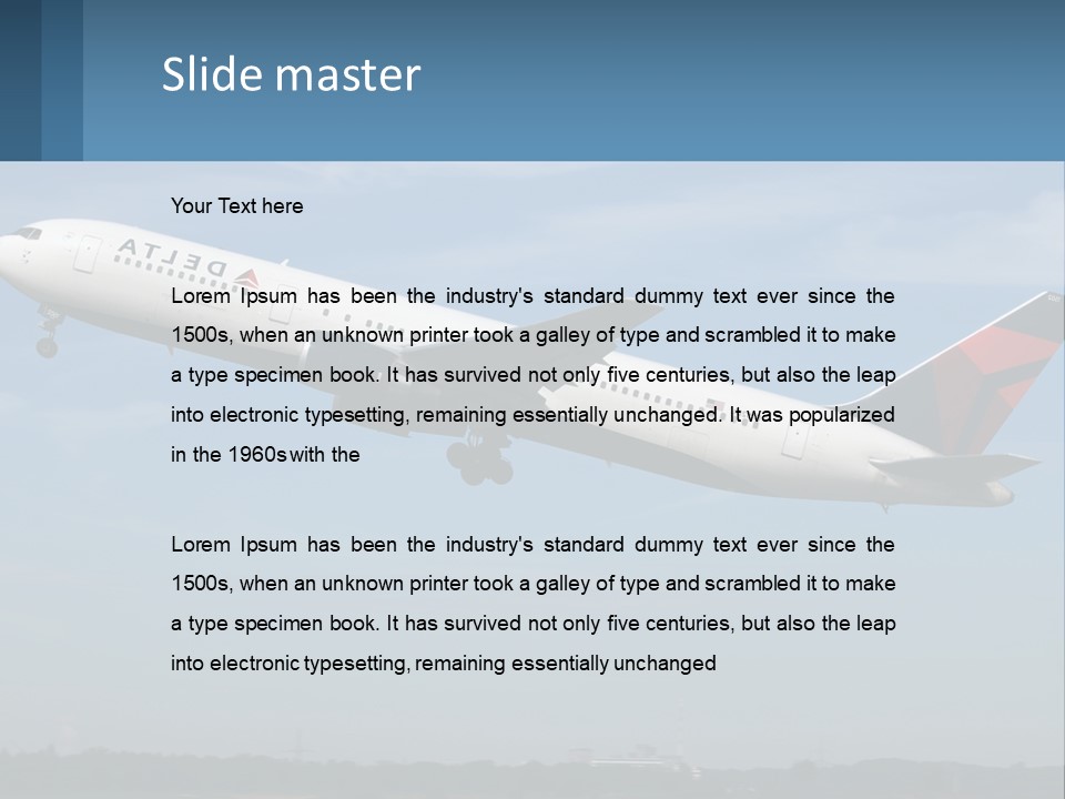 A Large Commercial Airplane Flying In The Sky PowerPoint Template