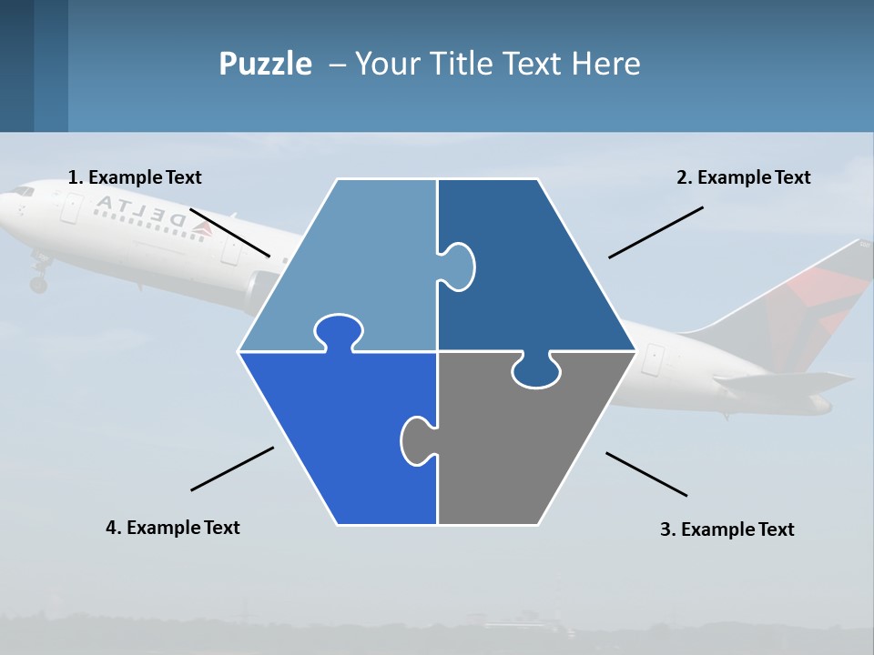 A Large Commercial Airplane Flying In The Sky PowerPoint Template