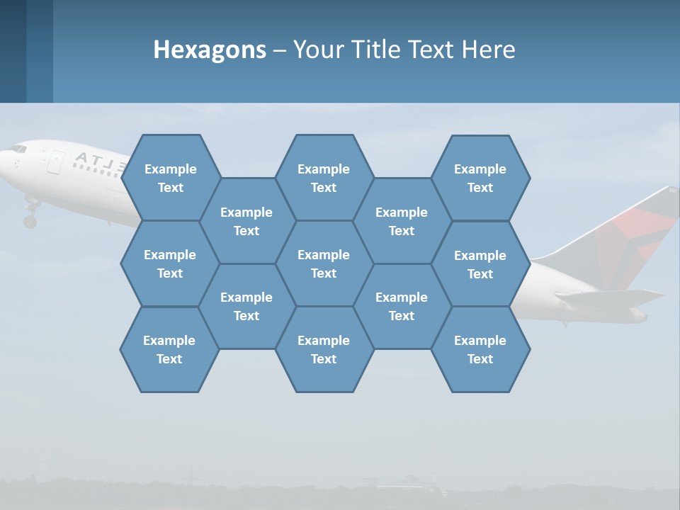 A Large Commercial Airplane Flying In The Sky PowerPoint Template