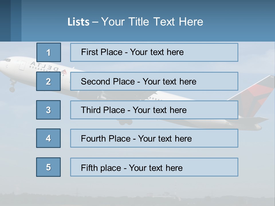 A Large Commercial Airplane Flying In The Sky PowerPoint Template