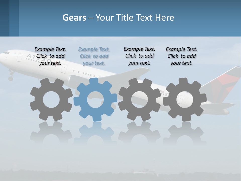 A Large Commercial Airplane Flying In The Sky PowerPoint Template